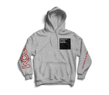Load image into Gallery viewer, Products Of Our Mindset® Boxout Hoodie in grey with red accents. High density Vinyl applique.