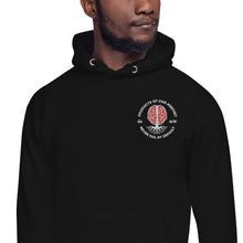 Load image into Gallery viewer, Products Of Our Mindset® POOM emblem logo embroidered on a comfy and practical hoodie ready for everyday wear. It's extra soft and has convenient kangaroo pouch. Made from organic cotton and recycled polyester, it's the perfect eco-friendly choice.