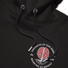 Load image into Gallery viewer, Products Of Our Mindset® POOM emblem logo embroidered on a comfy and practical hoodie ready for everyday wear. It&#39;s extra soft and has convenient kangaroo pouch. Made from organic cotton and recycled polyester, it&#39;s the perfect eco-friendly choice.
