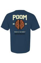 Load image into Gallery viewer, Products of our mindset POOM collegiate tee Lucid Blue color. Basketball brain colorway. Heavyweight vintage. Poom dot shop.
