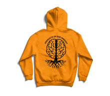 Load image into Gallery viewer, Products Of Our Mindset® POOM emblem logo on a comfy and practical hoodie ready for everyday wear. It&#39;s extra soft and has convenient kangaroo pouch. Made from organic cotton and recycled polyester, it&#39;s the perfect eco-friendly choice. Bold, high-density vinyl applique will not fade.
